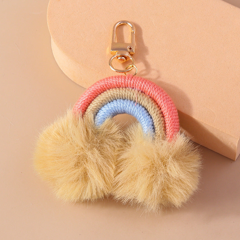 Wholesale Cartoon Fur Ball Hand Knitted Rainbow Keychain